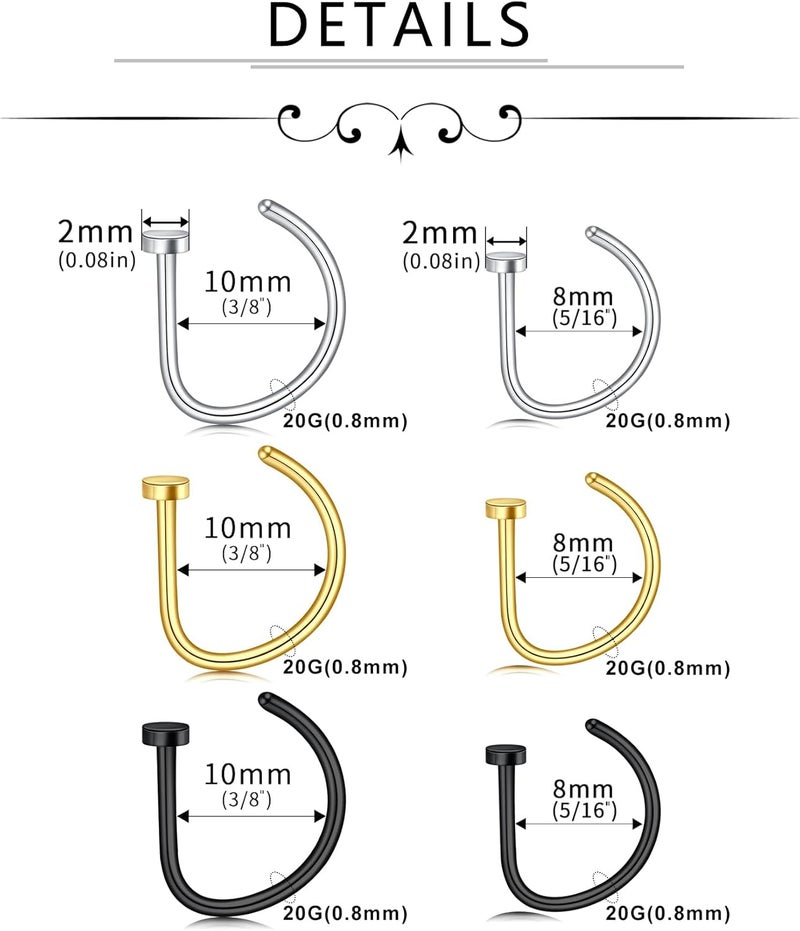 D.Bella Fake Nose Ring Hoop Fake Septum Fake Nose Stud Faux Piercing Nose Cuffs for Non Pierced Nose Magnetic Nose Jewelry for Women Men - Image 2